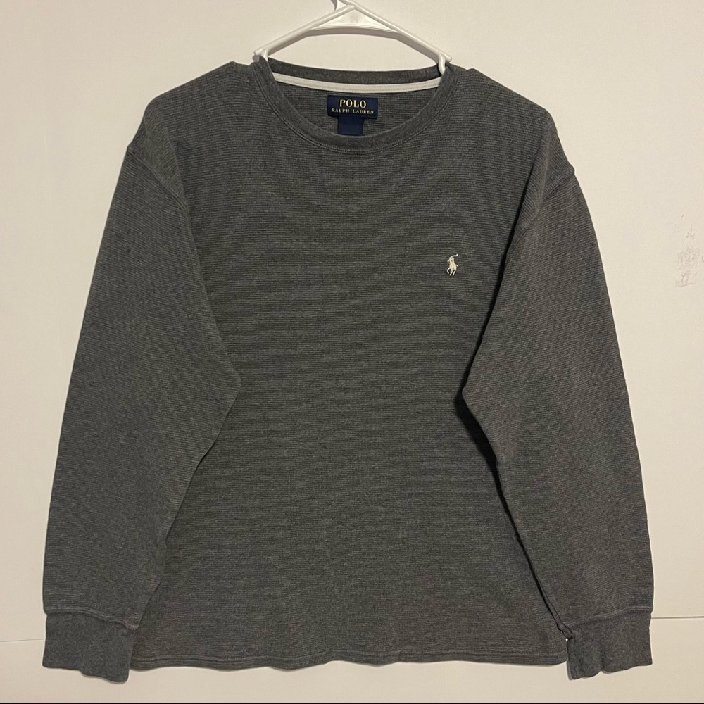 Polo Ralph Lauren Mens Long-sleeve Crew Neck Sweater Heather Grey (Size LARGE)